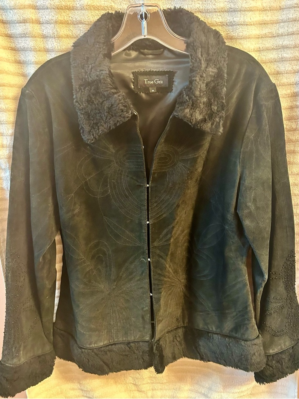 True Grit Black Faux Shearling-Trim Teddy Jacket